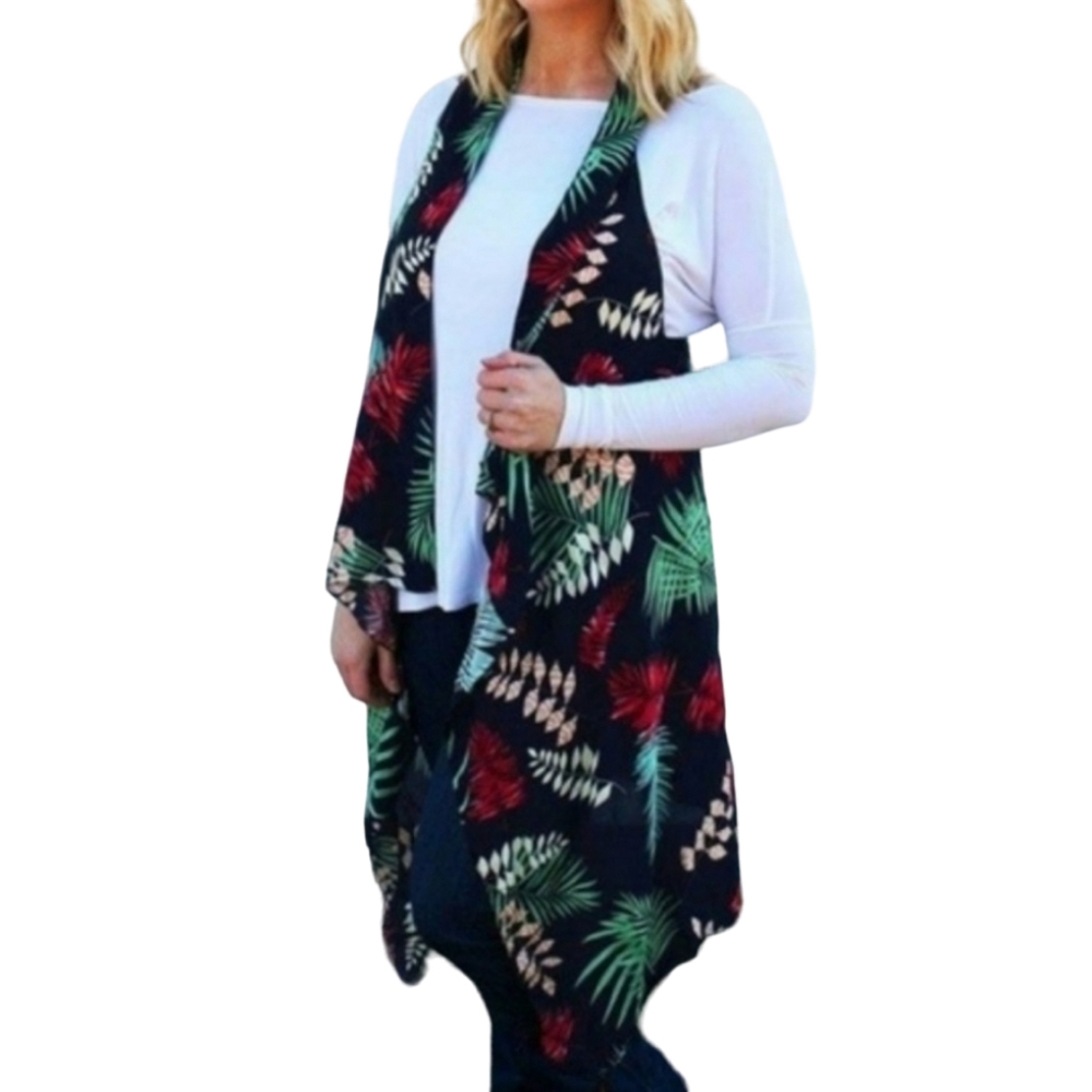 Navy Blue Tropical Leaf Vest Cover Up